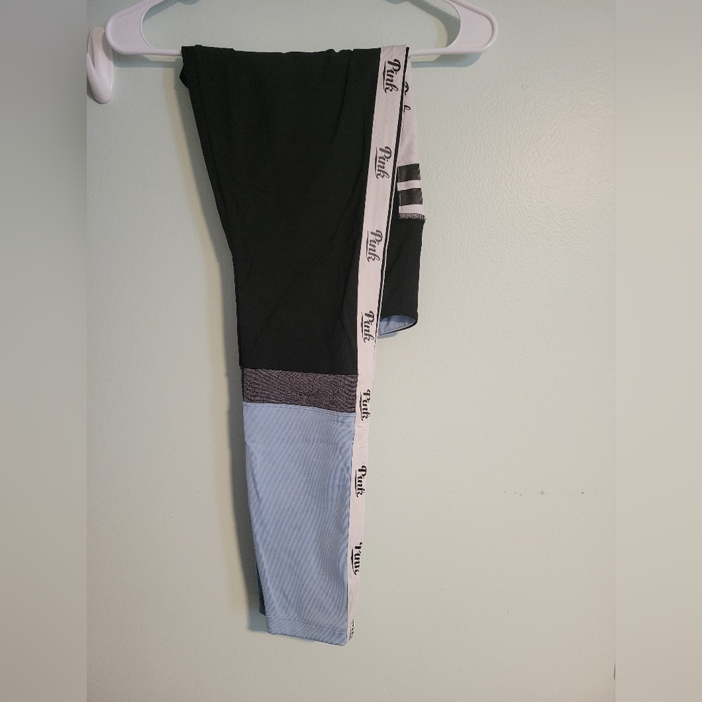PINK Victoria's Secret Black and Light Blue Leggings
